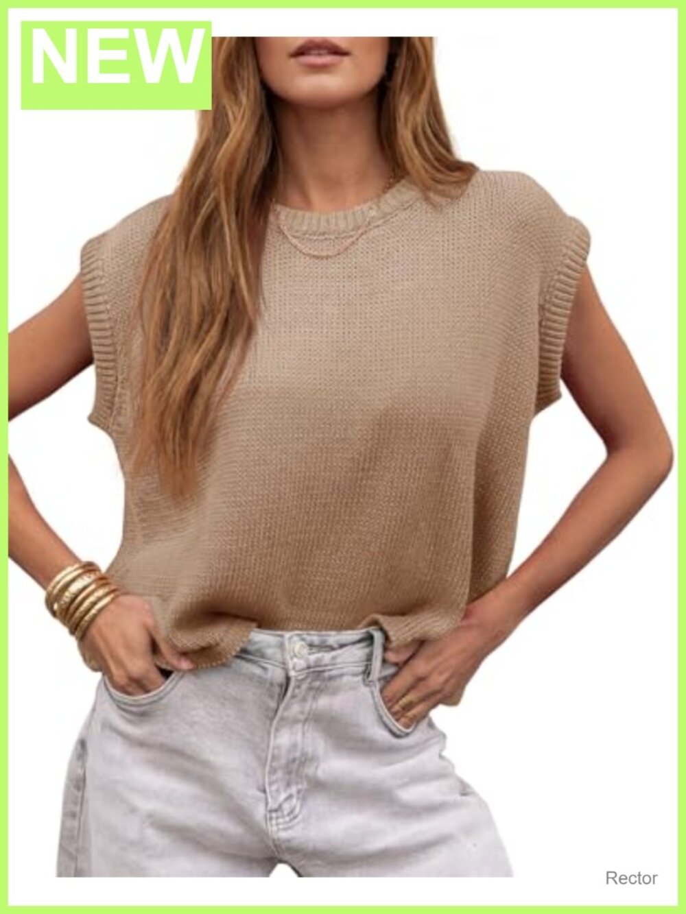 Waffle Knit Cap Sleeve Sweater Vest Crew Neck Loose Casual Summer Top